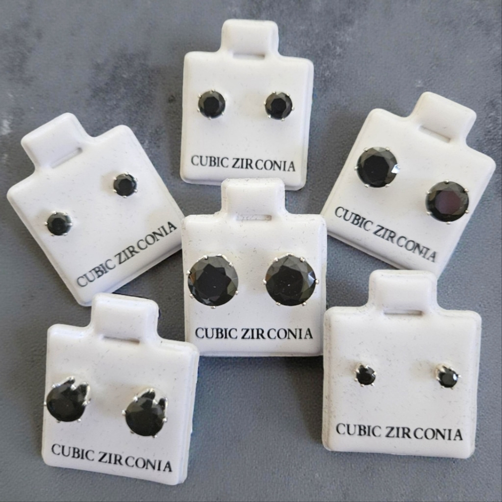 BLACK CZ Stainless Steel 6-Pair Earring Bundle